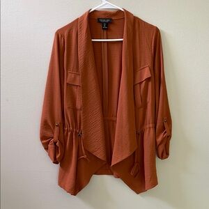 Rachel Zoe Burnt Orange Open Front Blazer with Waterfall Collar, Sz S